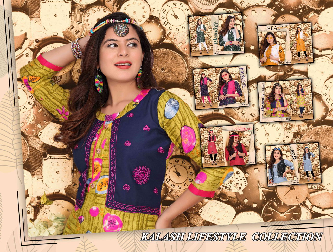 Feelings Fancy Designer Ethnic Wear Rayon Kurtis With Jacket Collection
