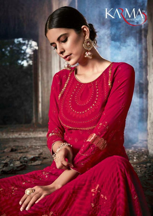 KARMA LATEST DESIGNER FOX GEORGETTE HEAVY EMBROIDERED LAKHNAVI TOP AND NAZNIN DUPATTA WITH STONE WORK COLLECTION