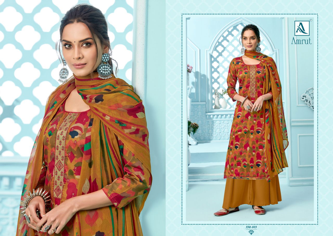 Alok Amrut Fancy Casual Wear Pure jam Cotton Digital Style Print with Embroidery and Swarovski Diamond Cotton Designer Dress Material Collection
