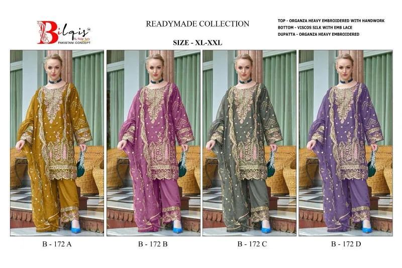 Bilqis B 172 Organza Pakistani Readymade Salwar Kameez Wholesale Market In Surat With Price