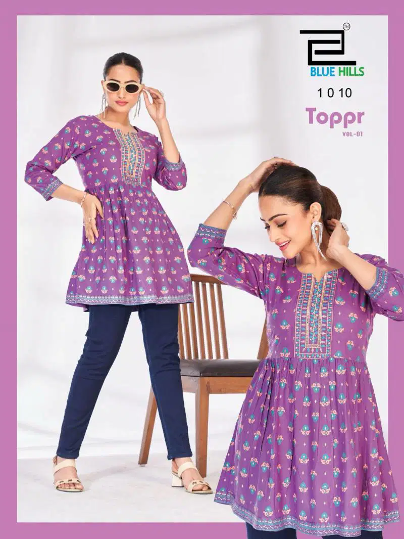 Toppr Vol 1 By Blue Hills Rayon Embroidered Short Kurti Online Wholesale