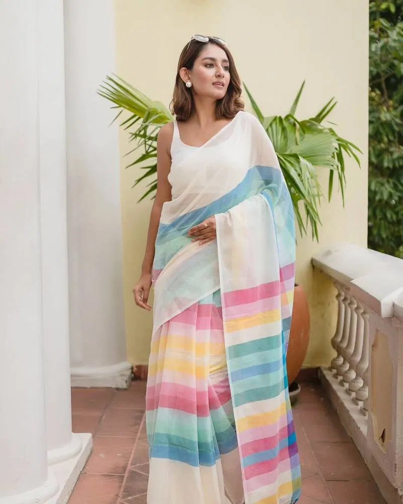 Bt 422 Digital Printed Linen Fancy Saree Exporters In India