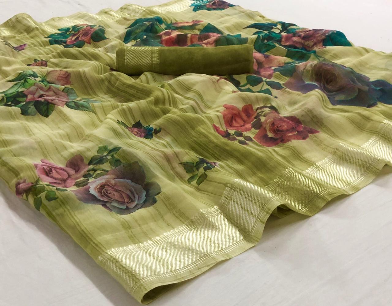 Lt Fiona Silk New Hit Design Arrived Casual Wear Soft linen silk Printed Saree Collection
