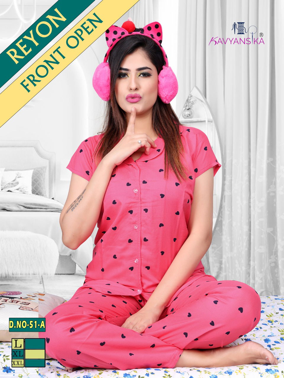 Kavyansika Rayon Night Wear Fully Readymade With Half Sleeves n Buttons Collar Style Comfortable Collection
