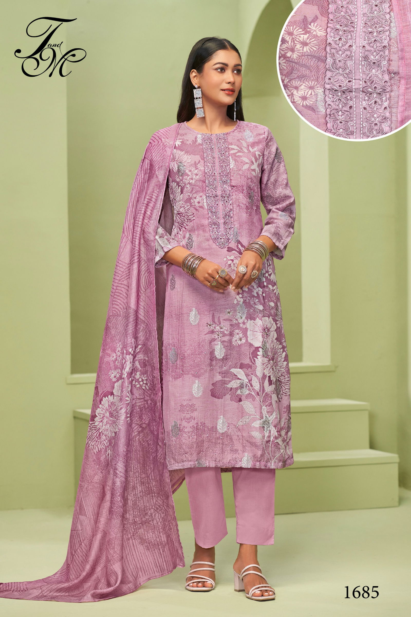 Tripti By T&M Fancy Linen Embroidery Dress Material Surat Wholesale Market