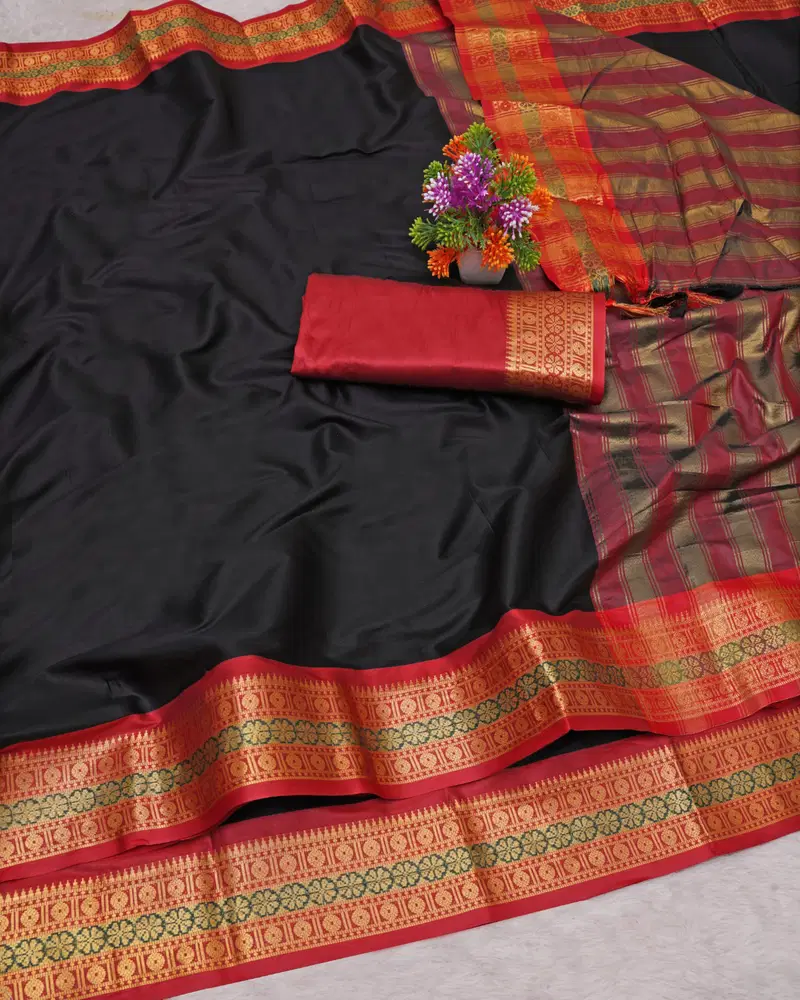 Gc Black Colour Pure Aura Silk Wedding Wear Saree Suppliers In India