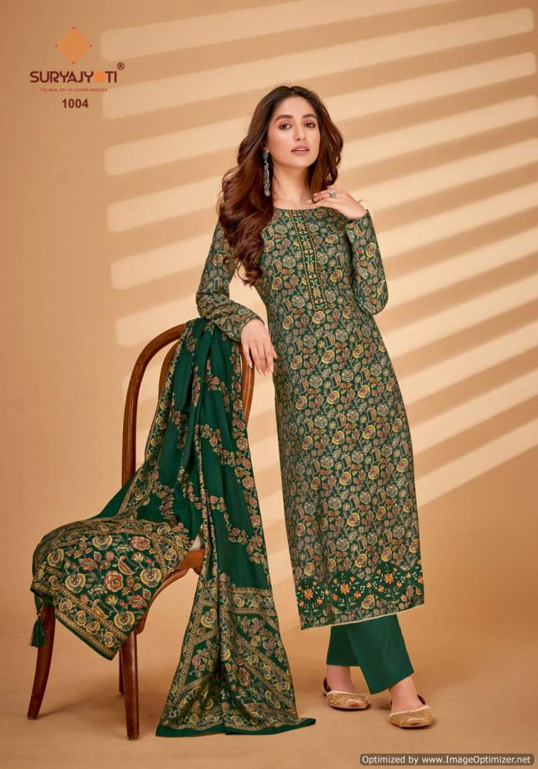 Kanika Vol 1 By Suryajyoti Pure Modal Embroidery Foil Printed Dress Material Wholesalers In Delhi