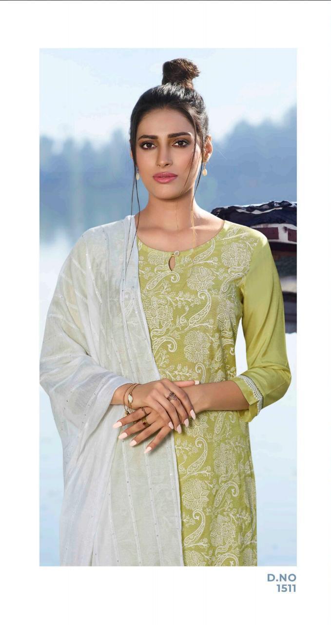 Four Gems-2 Viscose Silk With Lucknowi Style Prints Attached With Lace And Other Trims Salwar Suit Collection