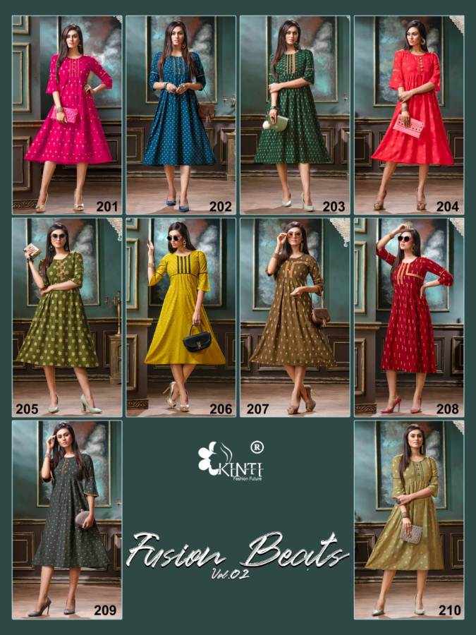 Kinti Fusion Beats Vol 2 Latest Golden Print Heavy Rayon Designer Kurtis Collection 