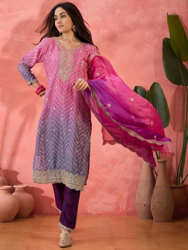 Color Set 8504 Chinon Silk Stylish Kurti Bottom With Dupatta Suppliers In India