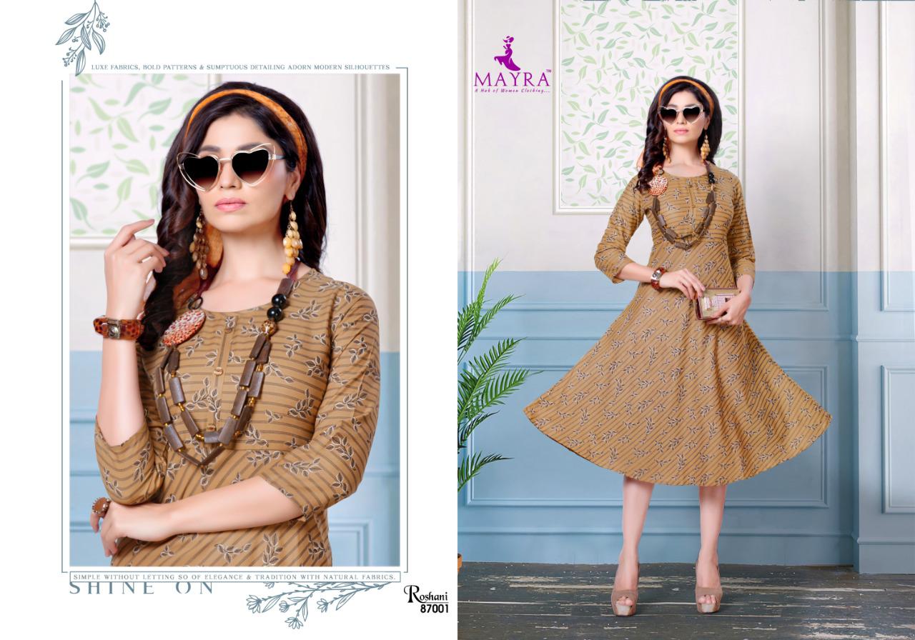 Mayra Roshani Latest Designer Rayon Print Party Wear Kurti Collection
