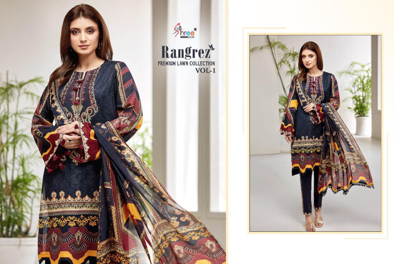 Shree Rangrez Premium Lawn Collection 1 Pure Lawn Print With Embroidery Work Top And Dupatta Pakistani Salwar Suits Collection
