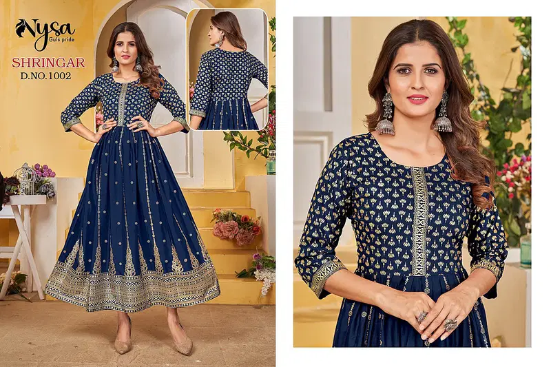 Shringar By Nysa Foil Print Long Anarkali Kurtis Catalog
