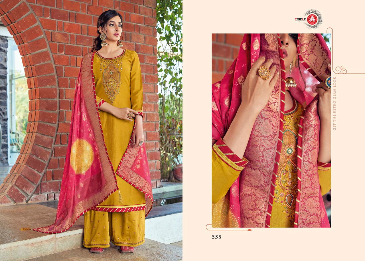 Triple Aaa Khwahish 3 Latest Fancy Designer Regular Casual Wear prampara silk with khatli work neck Dress Material Collection

