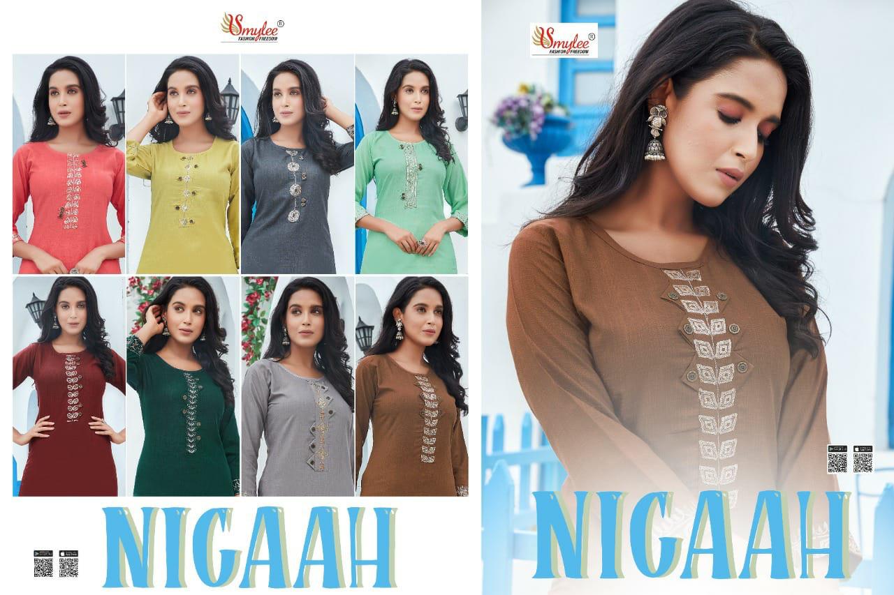 Smylee Nigaah Bombay Slub Embroidered Designer Kutri With Bottom Latest Collection
