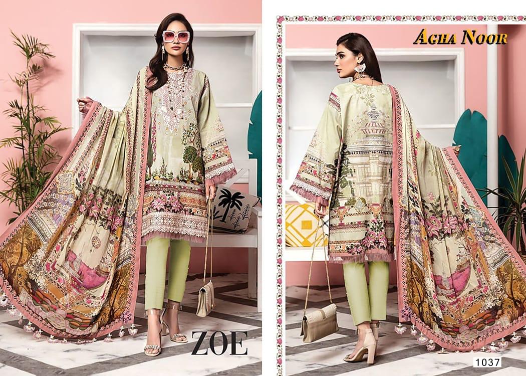 Agha Noor 3 Latest Fancy Festive Wear lawn cotton Top And Bottom With Mal Mal Printed Dupatta Karachi Dress Materials Collection