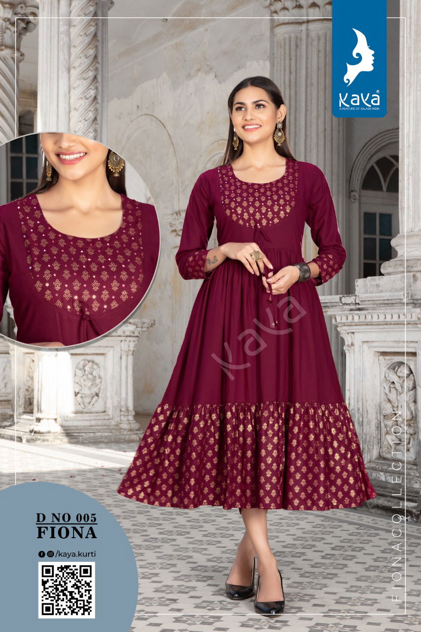Kaya Fiona New Designer Ethnic Wear Rayon Long Anarkali Kurti Collection