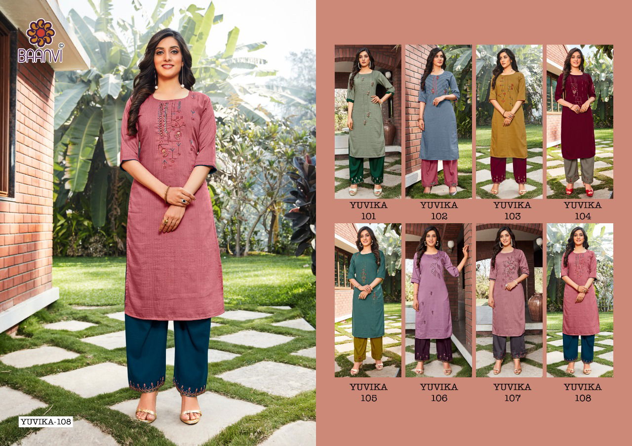 Baanvi Yuvika 1 Silk Linning With Work Ethnic Wear Kurtis With Bottom Collection
