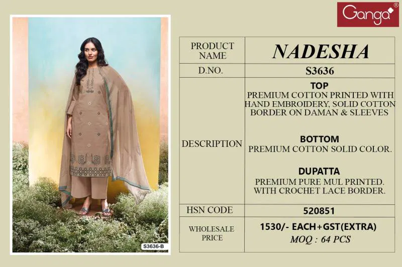Nadesha By Ganga Cotton Printed Embroidered Salwar Kameez Bulk Orders In India