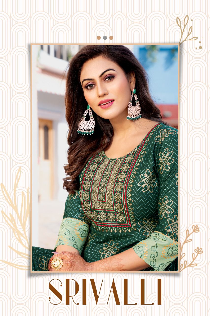 Akhand Jyot Srivalli Fancy Ethnic Wear Rayon Designer Long Kurti Collection