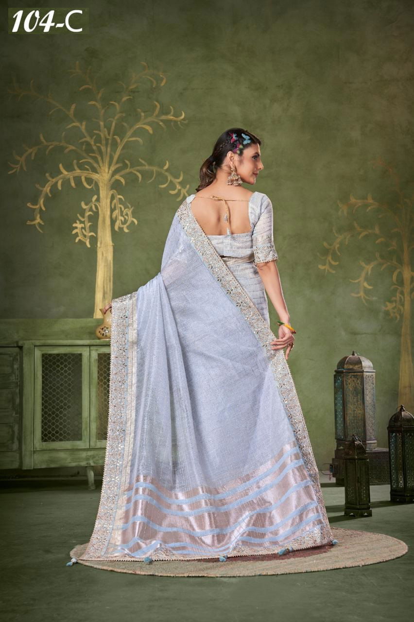 Sumitra 104 A To 104 E Banarasi Linen Checks Wholesale Saree Manufacturers