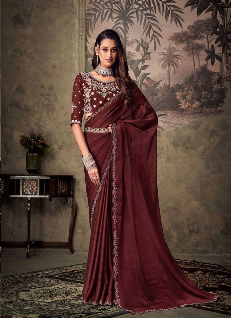 Sanskar Gucci Chiffon With Khatli Sequence Embroidery Saree Wholesale Market In Surat