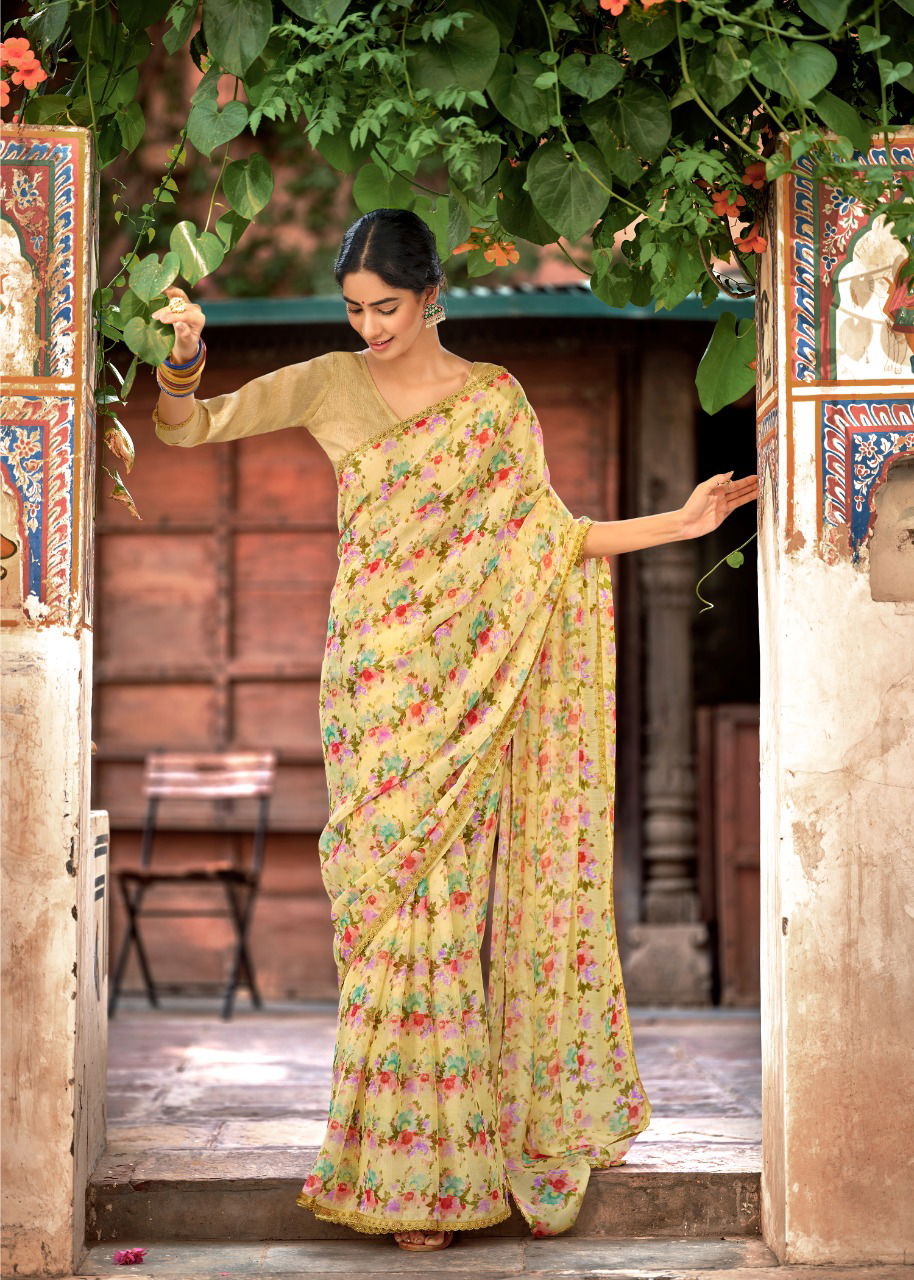 Kashvi Olivia Silk Chiffon Printed With Fancy Ethnic Wear Saree Collection
