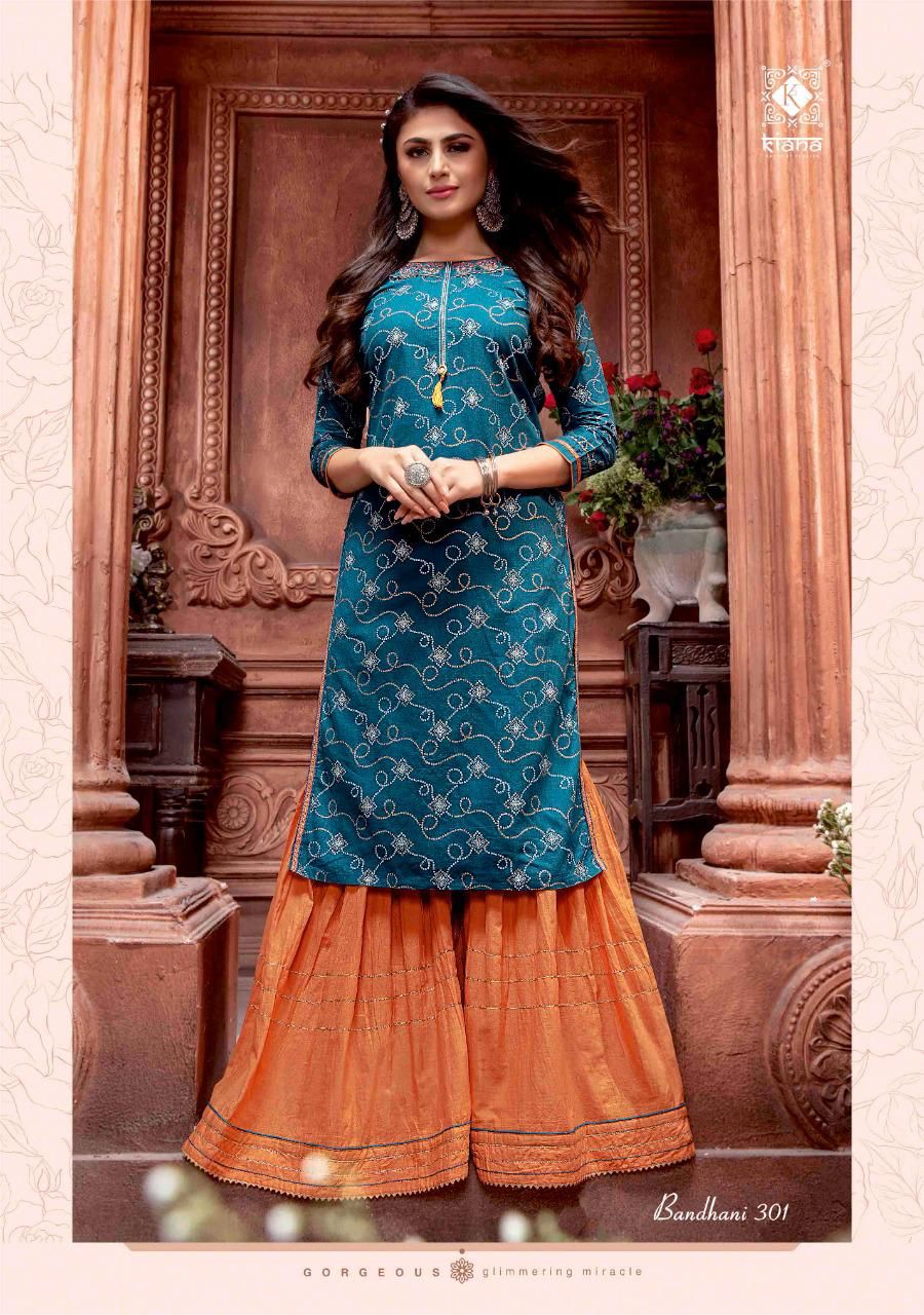 Kiana Bandhani 3 Festive Wear Pure Cotton Gold Print With Gotta Pati work Kurti With Bottom Collection
