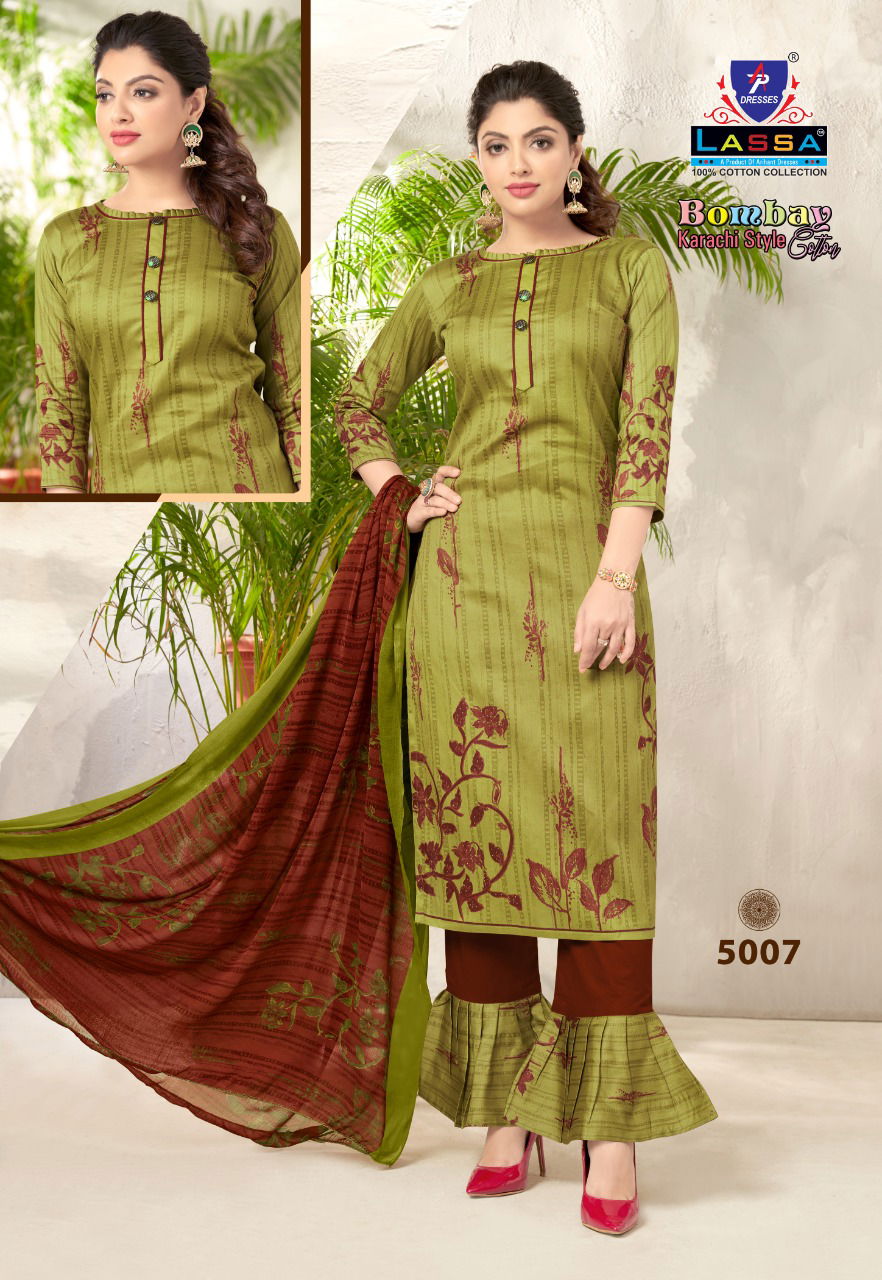 Lassa Bombay Cotton 5 Latest Fancy Designer Casual Regular Wear Karachi Special Cotton Printed Dress Material Collection
