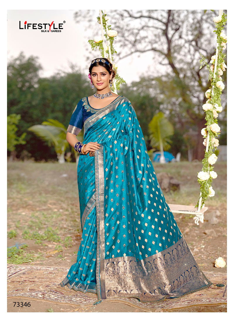 LIFESTYLE SHUBH MILAN Fancy Latest Designer Festive Wear Silk Embroidery Lace With Diamond Work Saree Collection