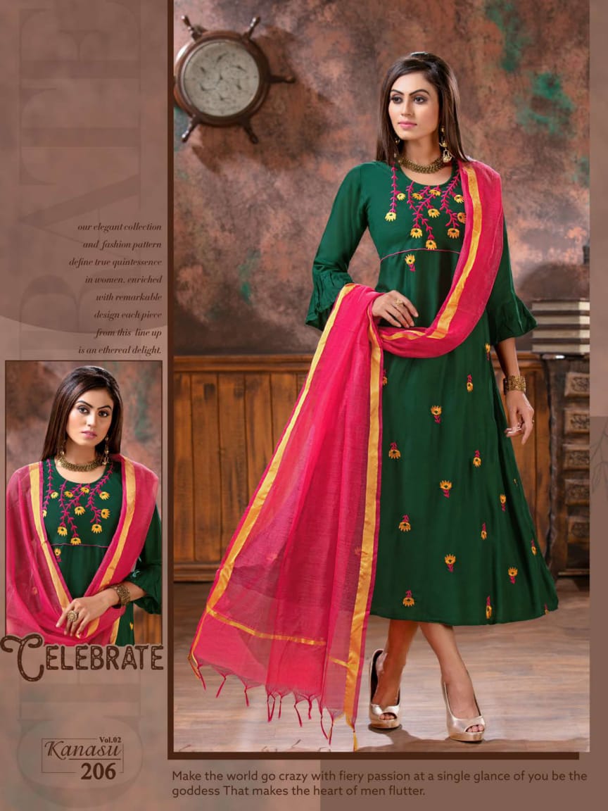 Kanasu Vol 2 Latest Designer Party Wear Anarkali Style Kurti With Dupatta 