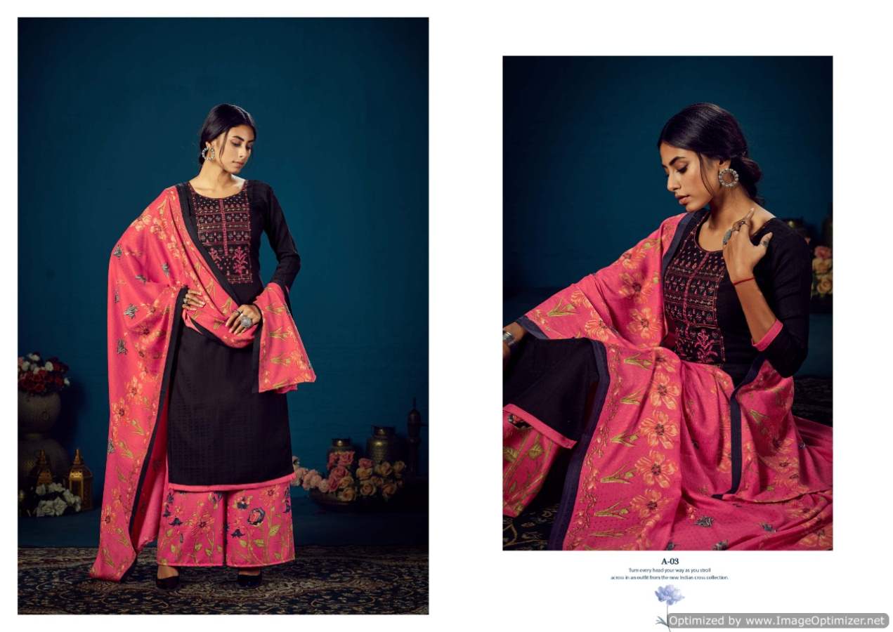 Zulfat Sohni 5 Exclusive Designer Casual Wear Pashmina Print With Heavy Kashmiri Embroidery Work Dress Material With Pure Pashmina Shawl Four Side Lace Dupatta 