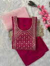 VT Designer Slub Cotton Embroidery Kurti With Bottom Dupatta Suppliers In India