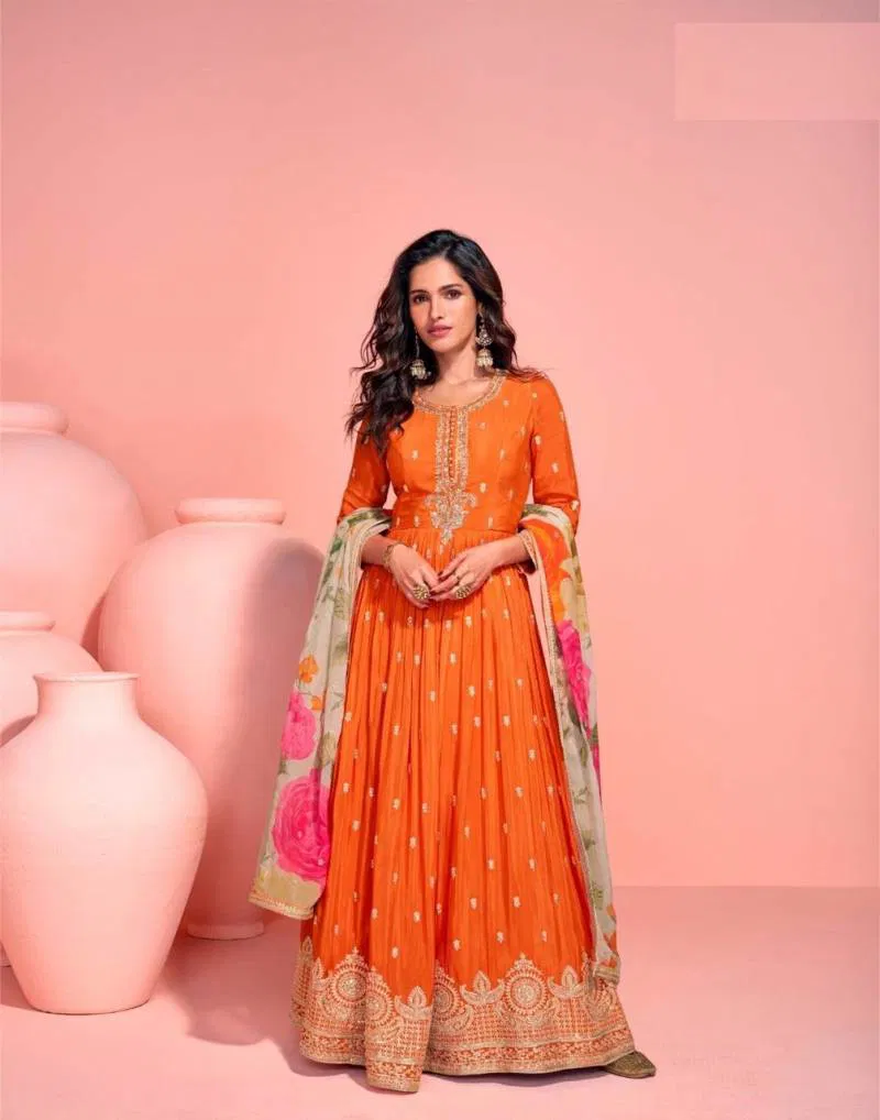 Mayuri 5792 To 5794 Chinon Silk Embroidered Gown With Dupatta Best Wholesale Shop In Surat