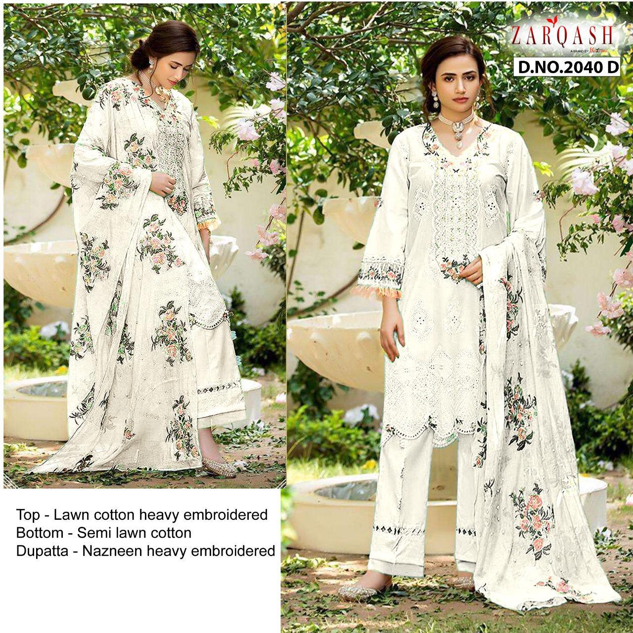 Zarqash Adans Rose Dn 2040 Designer Festive Wear Cotton Pakistani Salwar Kameez Collection
