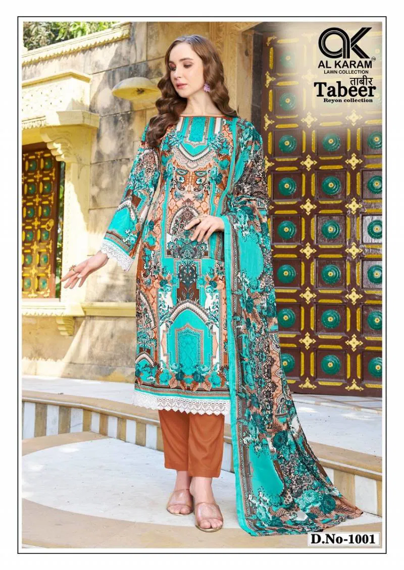 Tabeer Vol 1 By Al Karam Rayon Printed Karachi Dress Material Exporters In India