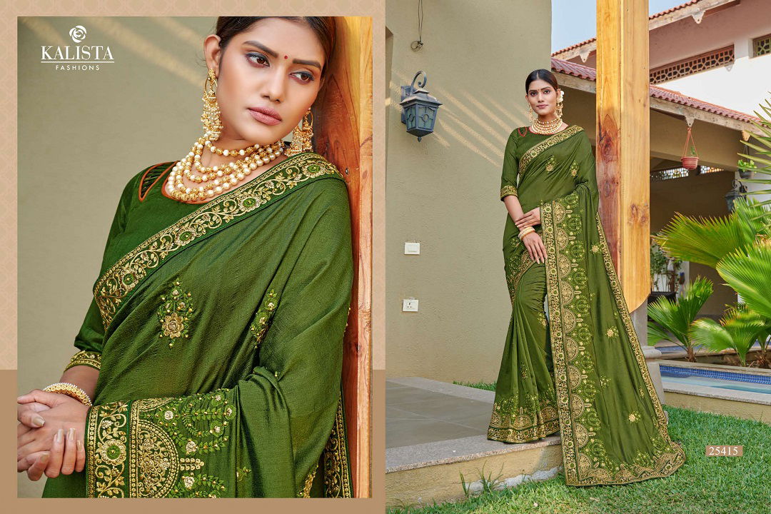 Kalista Kanya Fancy Designer Latest Heavy Wedding Wear Vichitra Silk Embroidery Work Saree Collection
