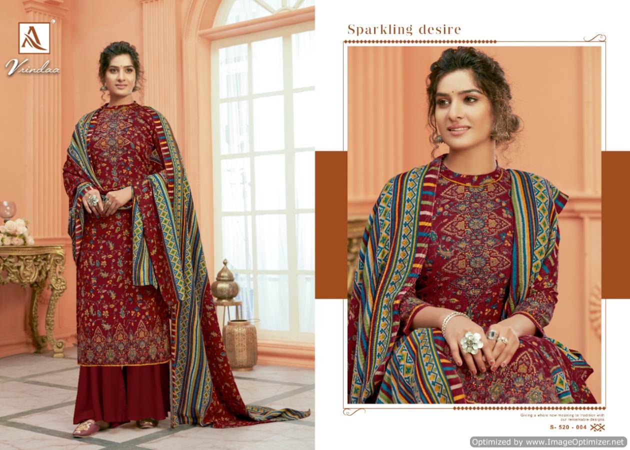 Alok Vrindaa Pure Ready Made Wool Pashmina Digital Print with Swarovski Diamond Work Plazzo Suit Collection 
