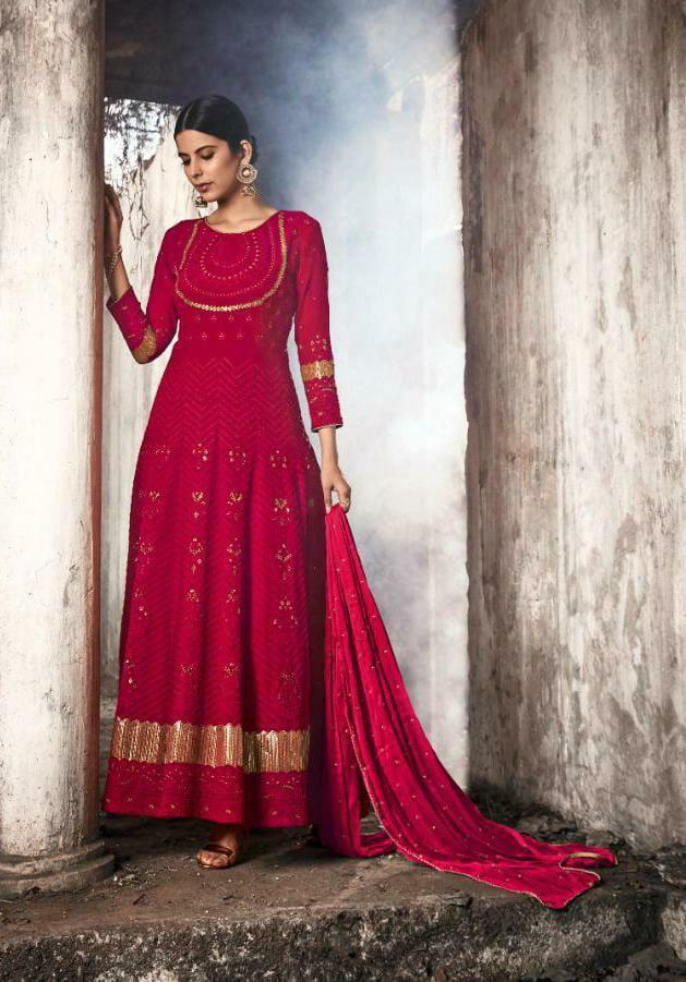 KARMA LATEST DESIGNER FOX GEORGETTE HEAVY EMBROIDERED LAKHNAVI TOP AND NAZNIN DUPATTA WITH STONE WORK COLLECTION