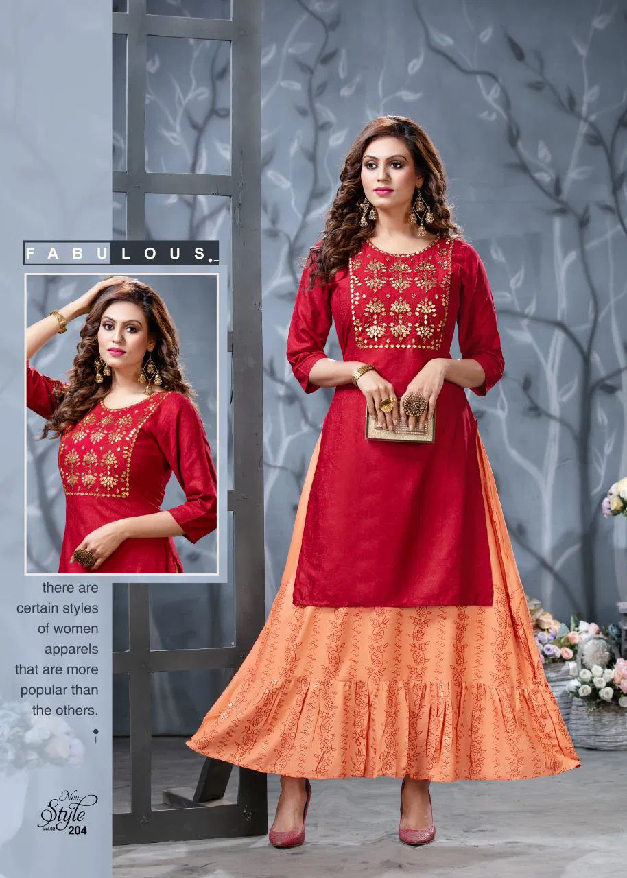 New Style 2 Ethnic Wear gota patti embroidery concept long kurti with attached skirt Collection