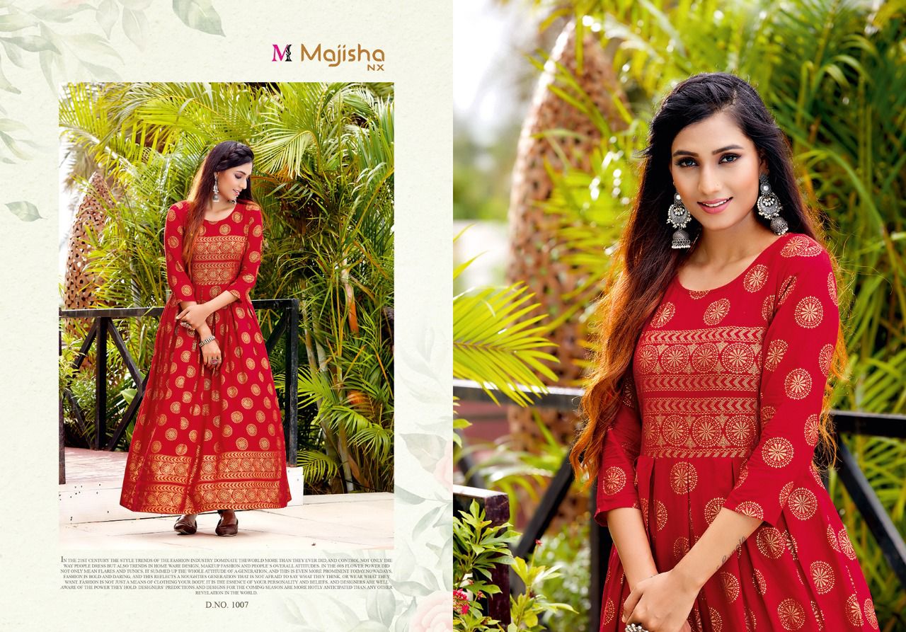 Majisha Nx Advika Latest Fancy Party Wear Rayon Printed Anarkali Kurti Collection