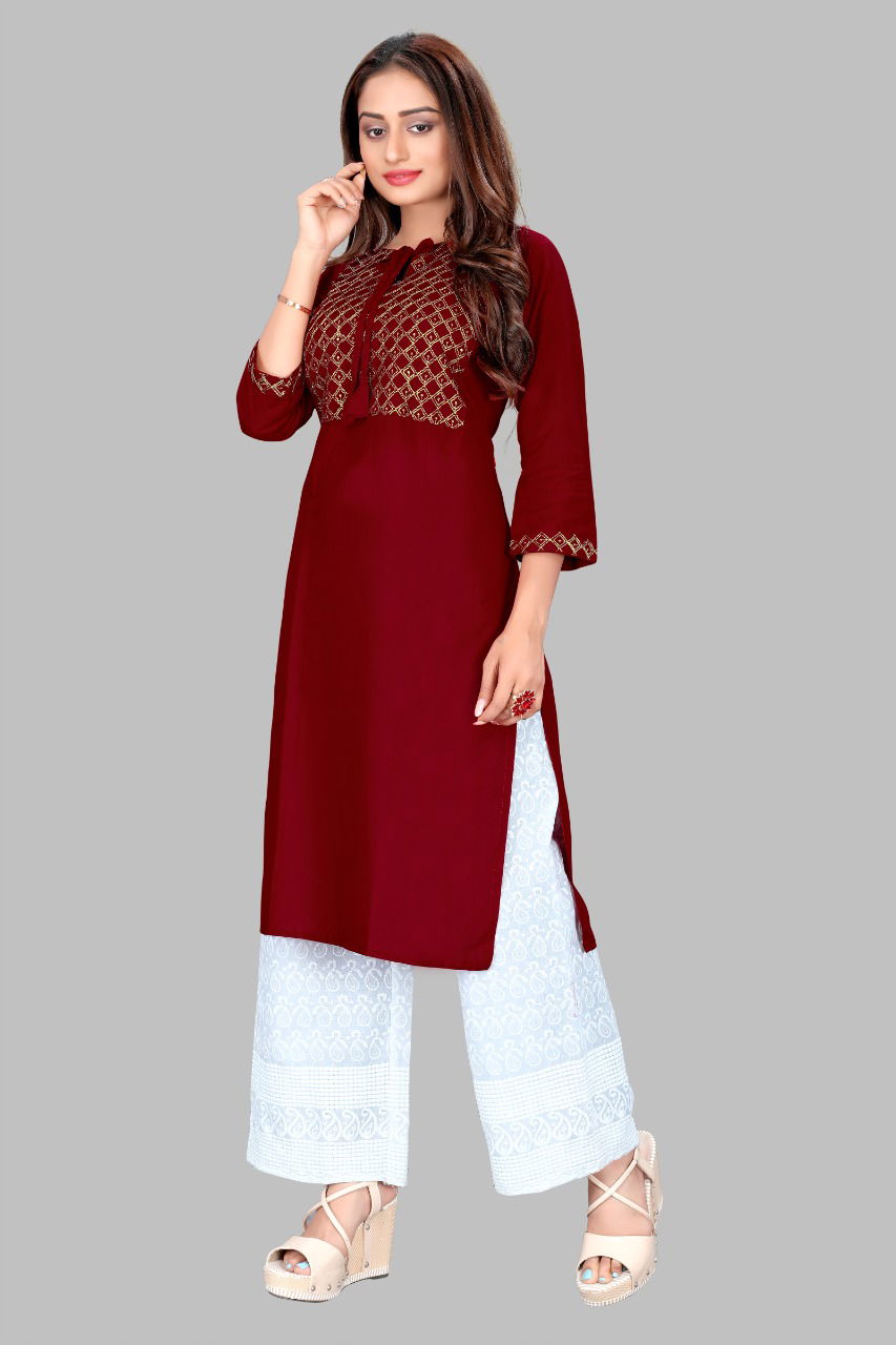 Glam Kurti 45Latest Fancy Designer Ethnic Wear Heavy Rayon With Sequence Embroidery Work Exclusive Kurti With Bottom Collection
