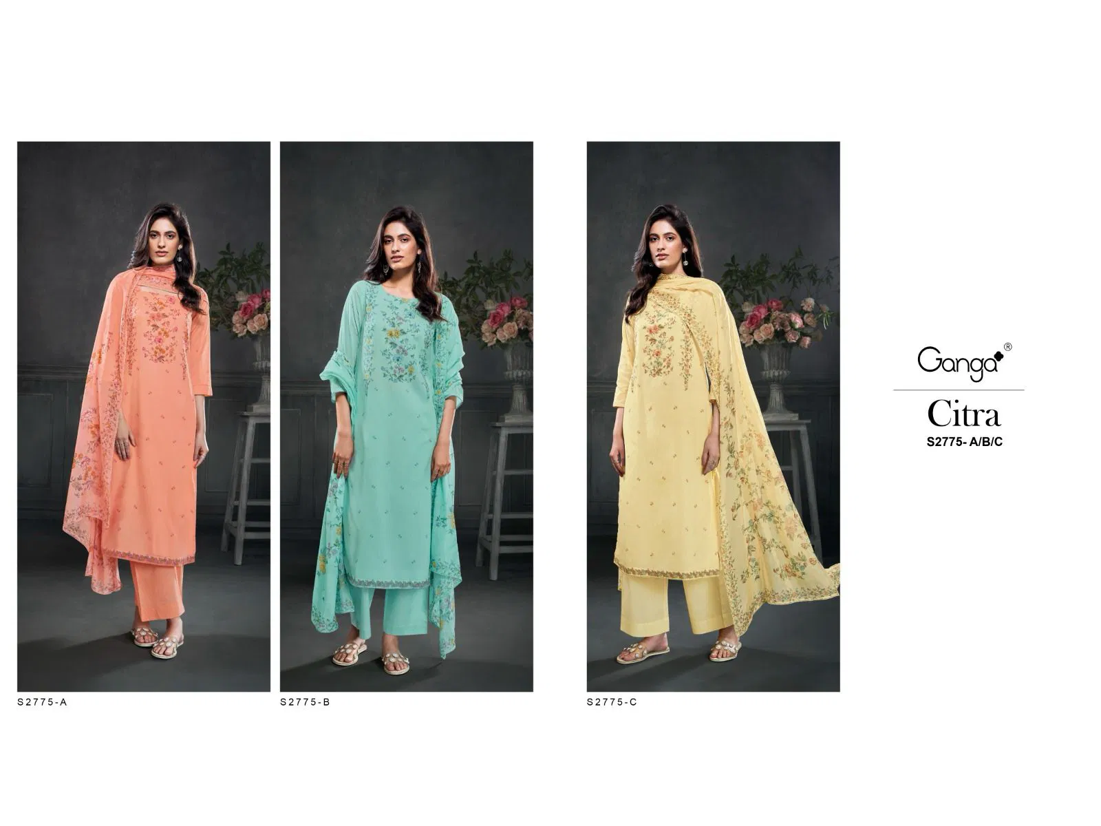 Citra 2775 By Ganga Voil Printed Embroidery Dress Material Exporters In India