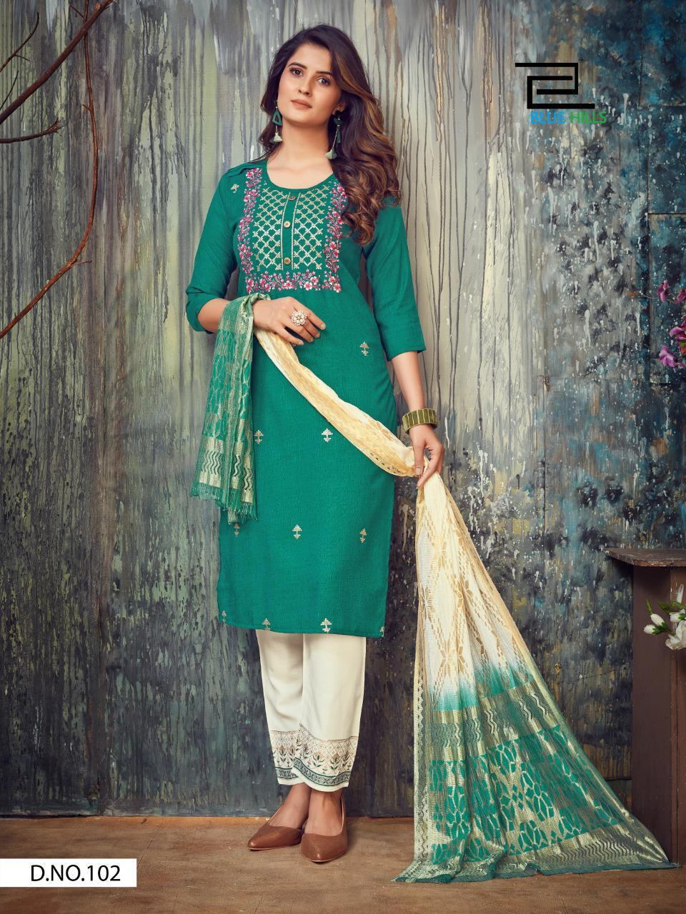Blue Hills Falak 1 Designers Rayon Ethnic Wear Ready Made Kurtis Collection

