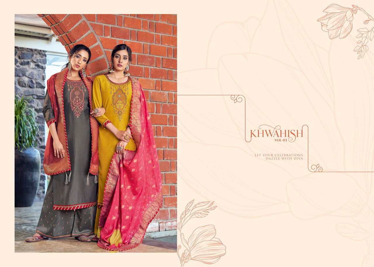 Triple Aaa Khwahish 3 Latest Fancy Designer Regular Casual Wear prampara silk with khatli work neck Dress Material Collection

