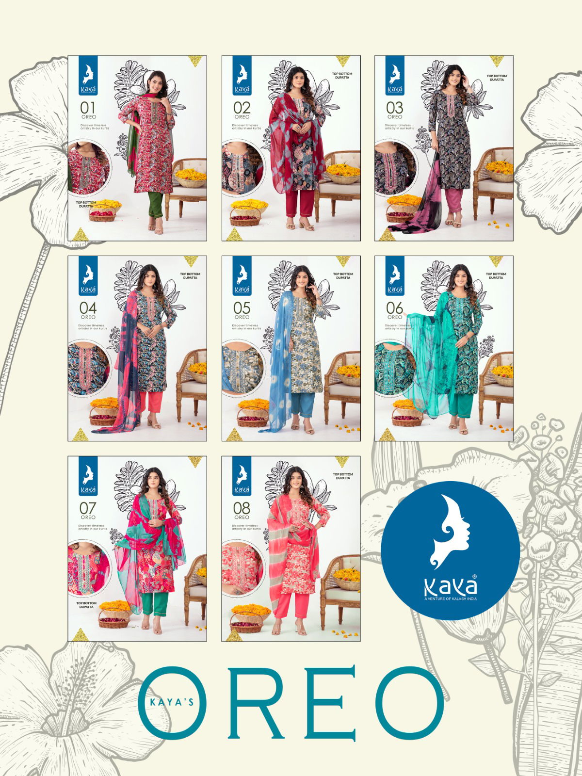 Oreo By Kaya Rayon Printed Kurti With Bottom Dupatta
