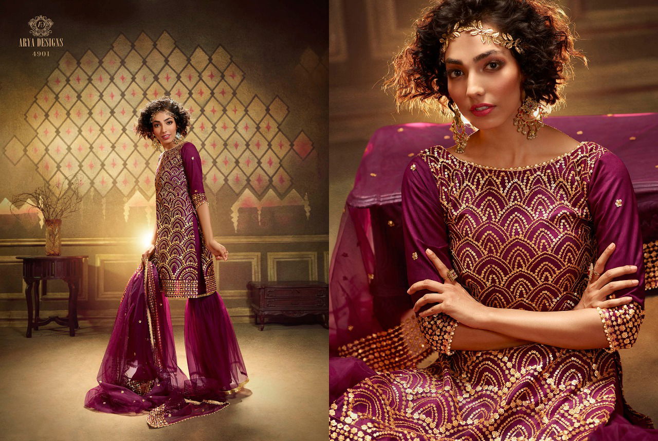 Arya Noorani Saga 2 Wedding Designer Heavy Work Georgette Top With Dull Santoon Inner Net Bottom With Four Sided Bordered Dupatta Collection