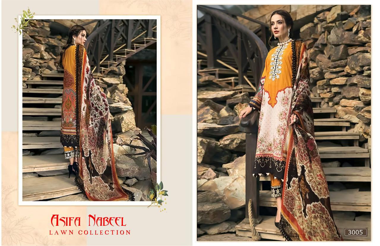 Asifa Nabeel Latest Designer Karachi Pure Lawn Cotton Dress Material Collection With Pure Cotton Mal Mal Dupatta