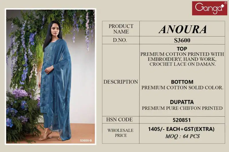 Anoura By Ganga Cotton Printed Embroidered Salwar Kameez Online Wholesale