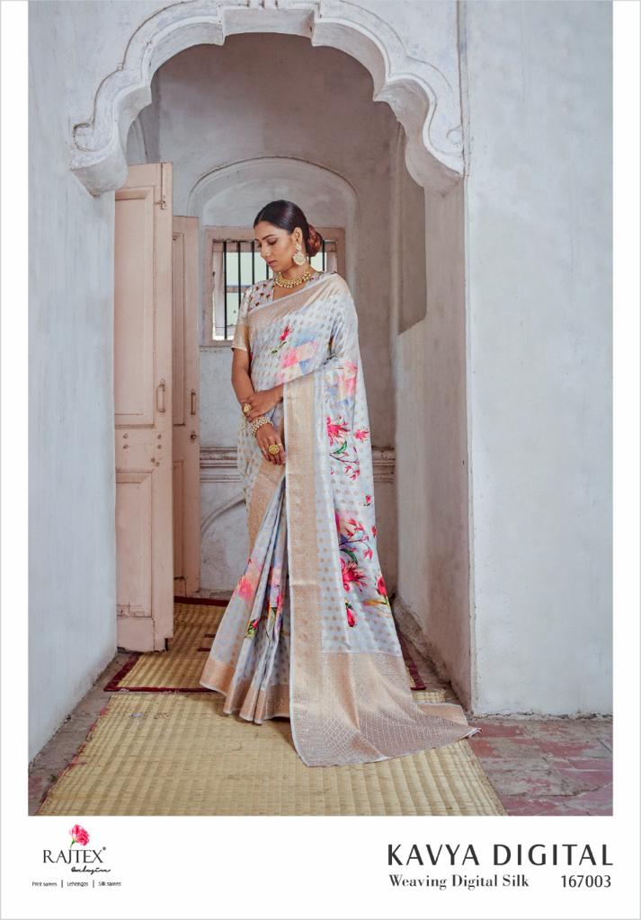 Rajtex Kavya Latest Fancy Festive Wear waeving Digital Printed Silk Sarees Collection
